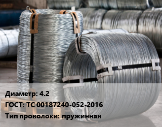 Проволока оцинкованная 4.2 ГОСТ: ТС 00187240-052-2016 пружинная, т, 1 класс цена от 116862 Тг / т, где купить, условия доставки в Актау и Мангистауской области